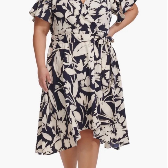 DKNY Navy and Cream Floral Dress - Picture 6 of 7